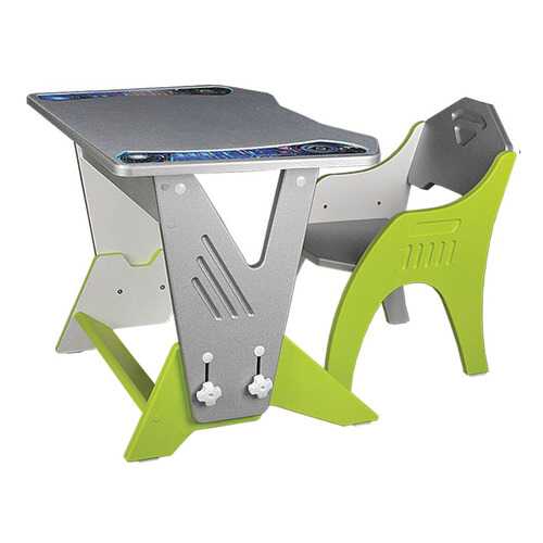 Набор мебели Интехпроект Техно (стол+стул), серебристый-лайм в Лазурит