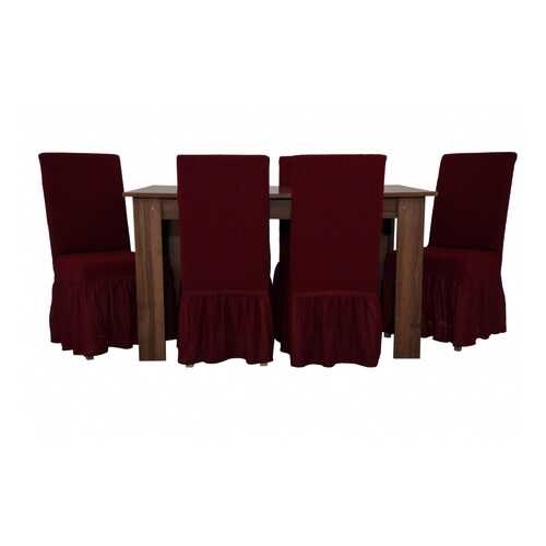 Чехлы на стулья с оборкой Venera Жаккард, цвет: бордовый, комплект 6 штук в Лазурит